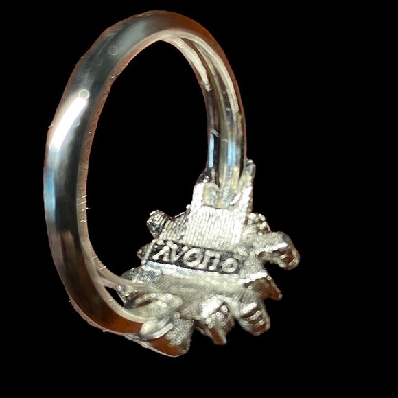 Vtg 1974 Avon Ring Starsong Clear Blue Rhinestones Silvertone Medium w Box - Picture 4 of 8